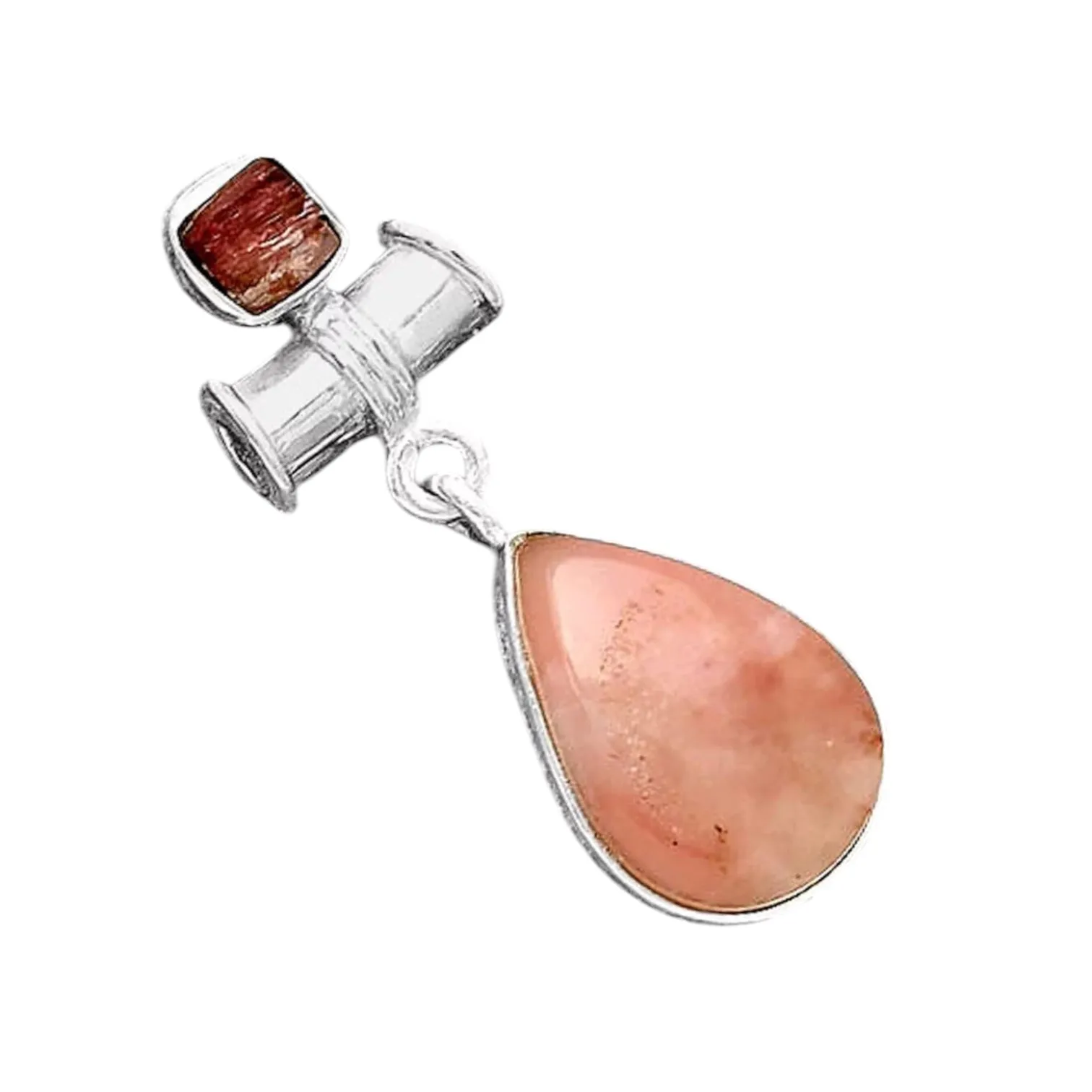 Guava Quartz & Pink Tourmaline Solid 925 Sterling Silver Pendant