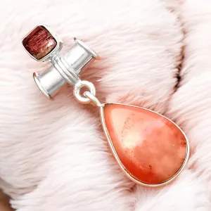 Guava Quartz & Pink Tourmaline Solid 925 Sterling Silver Pendant