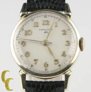 Hamilton Vtg 10k Yellow Gold Filled Mechanical Hand-Winding Watch Leather Band