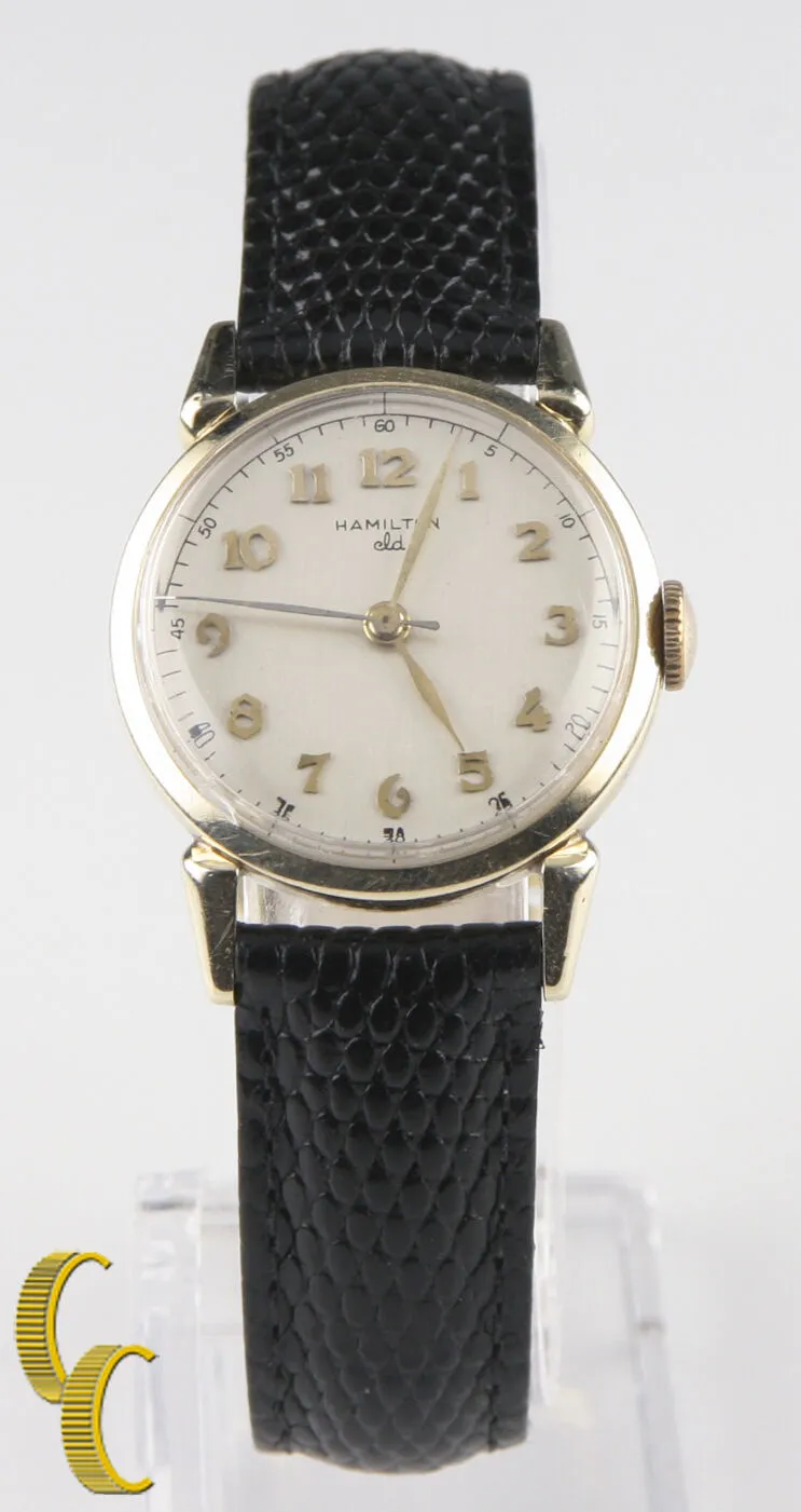 Hamilton Vtg 10k Yellow Gold Filled Mechanical Hand-Winding Watch Leather Band