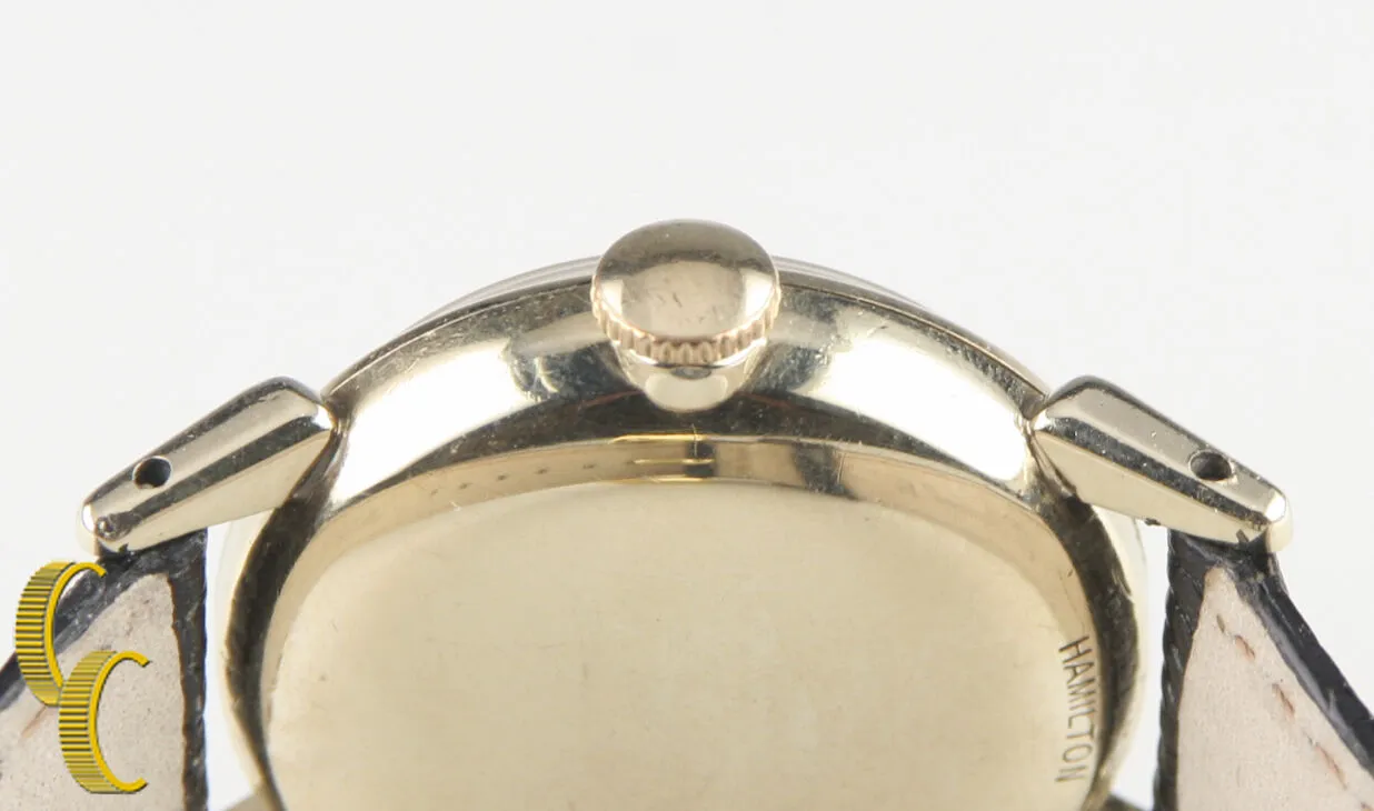 Hamilton Vtg 10k Yellow Gold Filled Mechanical Hand-Winding Watch Leather Band