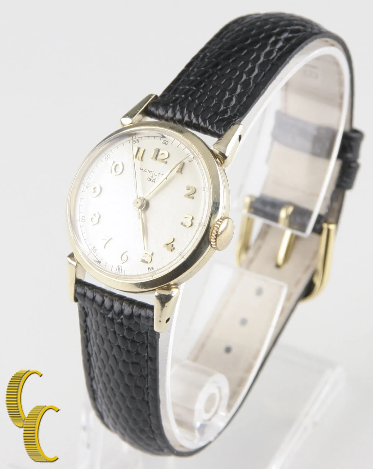 Hamilton Vtg 10k Yellow Gold Filled Mechanical Hand-Winding Watch Leather Band