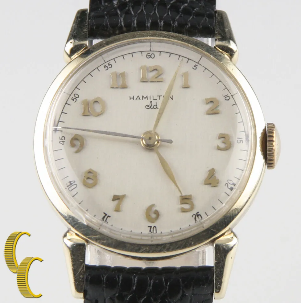 Hamilton Vtg 10k Yellow Gold Filled Mechanical Hand-Winding Watch Leather Band