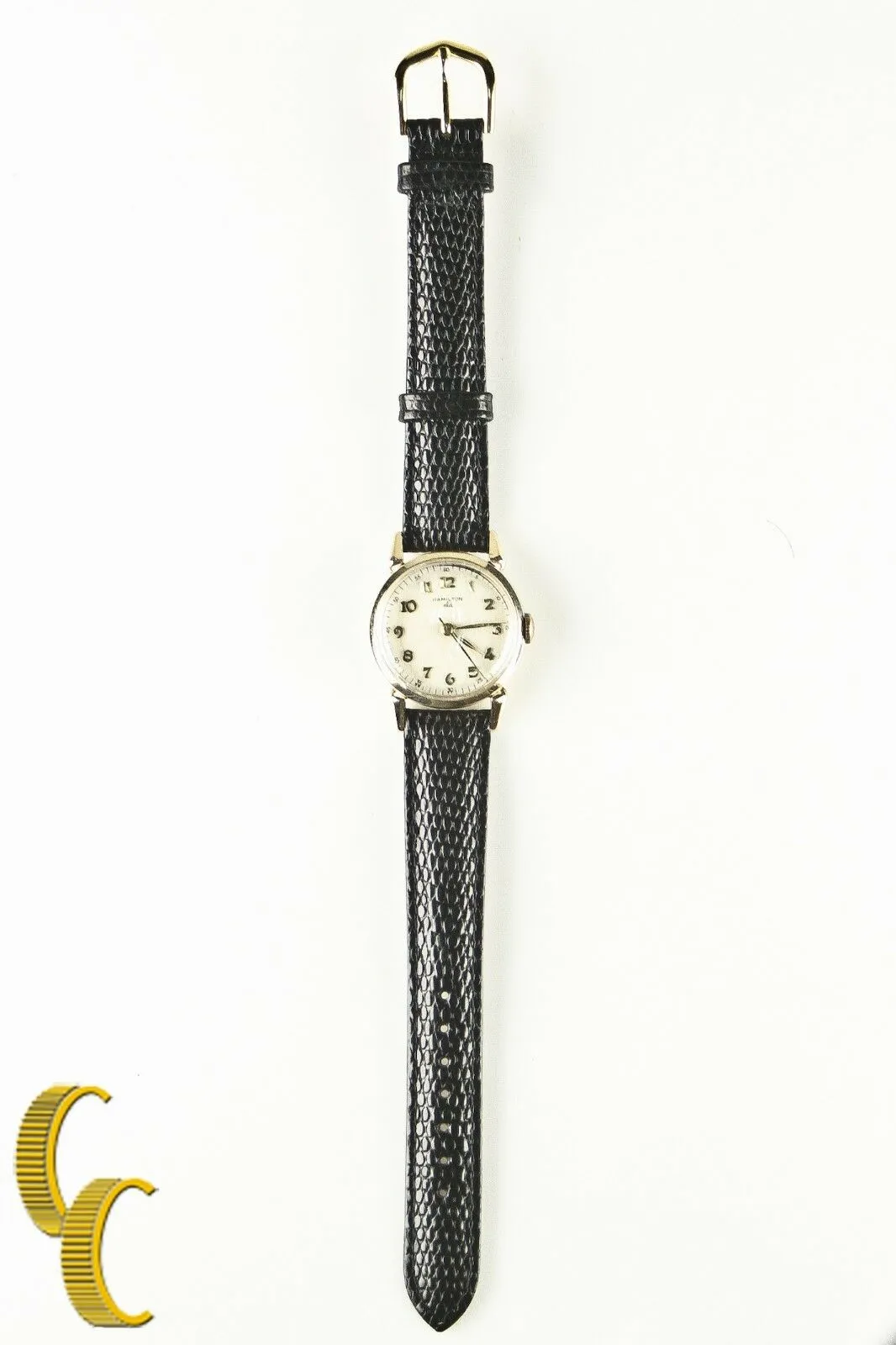 Hamilton Vtg 10k Yellow Gold Filled Mechanical Hand-Winding Watch Leather Band