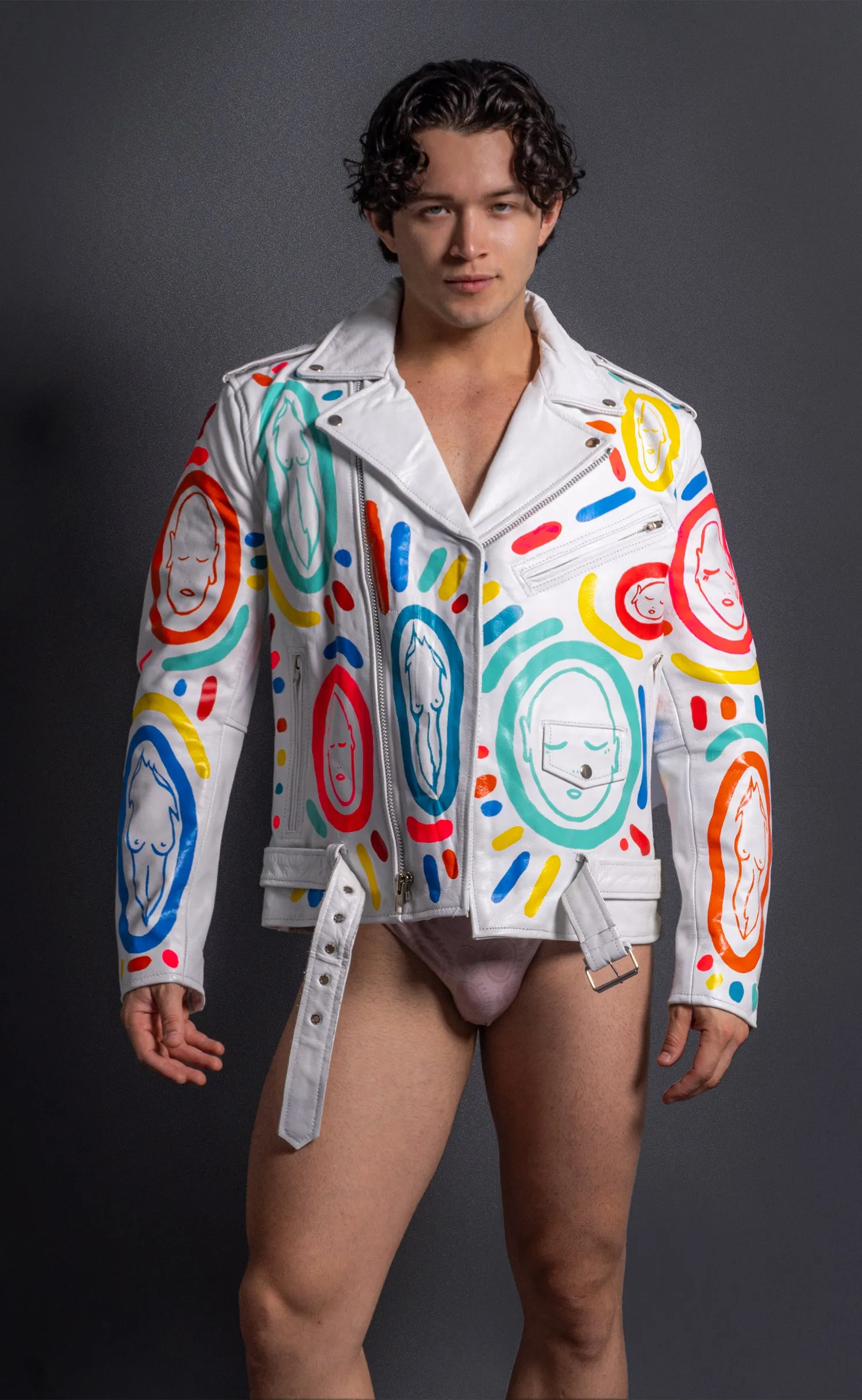 Hand Painted 'ALL OVER YOU' Leather Jacket - Large