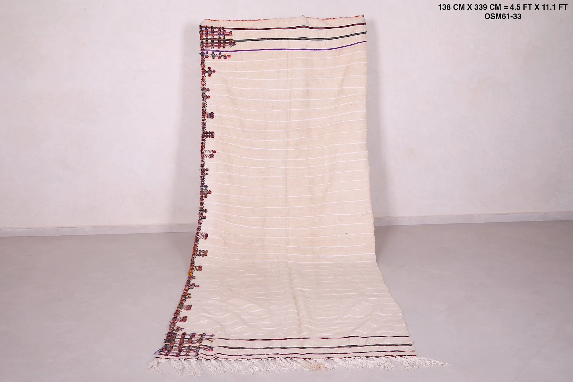 Handwoven Kilim Rug 4.5 FT X 11.1 FT – Unique Moroccan Runner