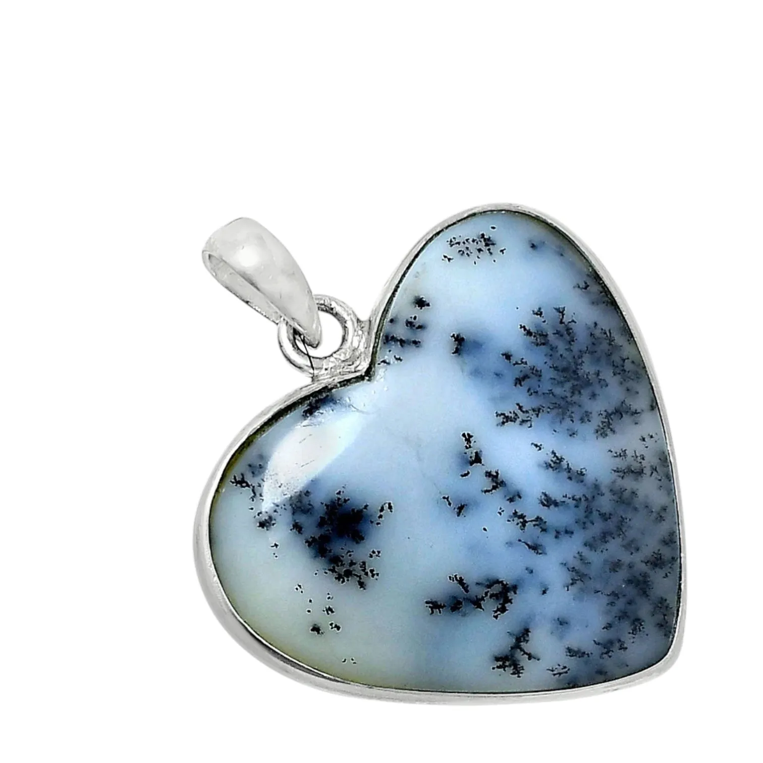 HEART Dendritic Opal Solid 925 Sterling Silver Pendant