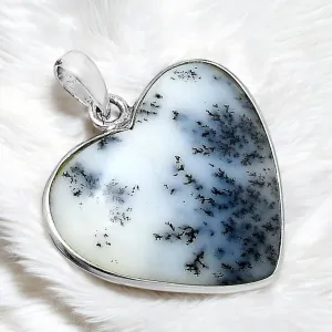 HEART Dendritic Opal Solid 925 Sterling Silver Pendant