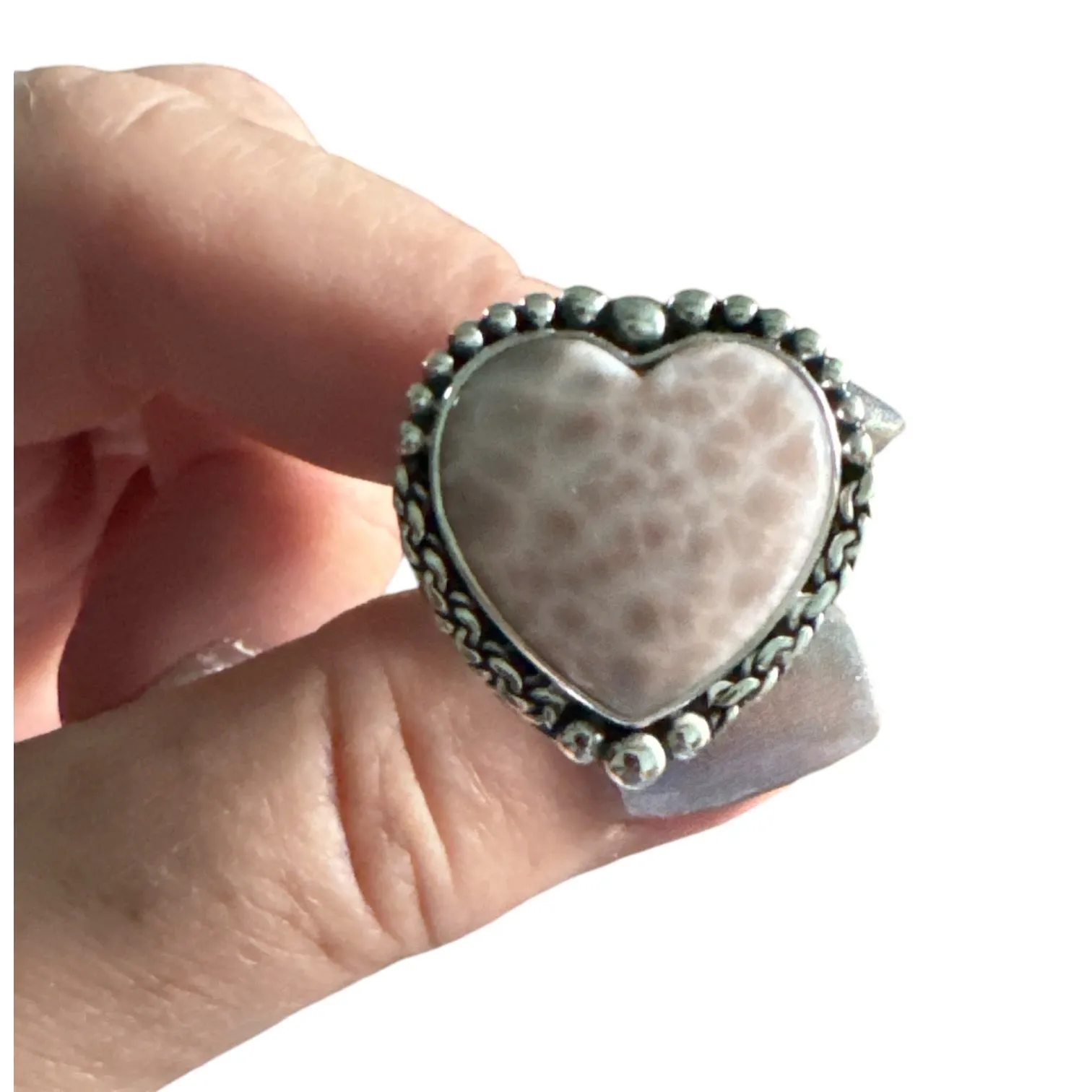 HEART Natrolite Solid 925 Sterling Silver Ring 9
