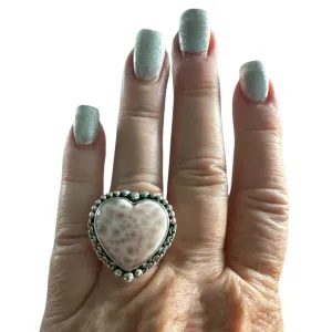 HEART Natrolite Solid 925 Sterling Silver Ring 9