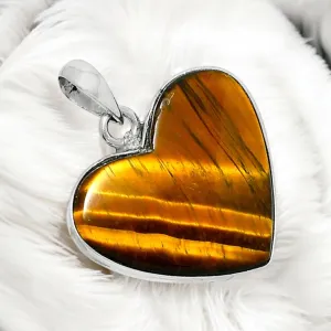 HEART Tiger Eye Solid 925 Sterling Silver Pendant