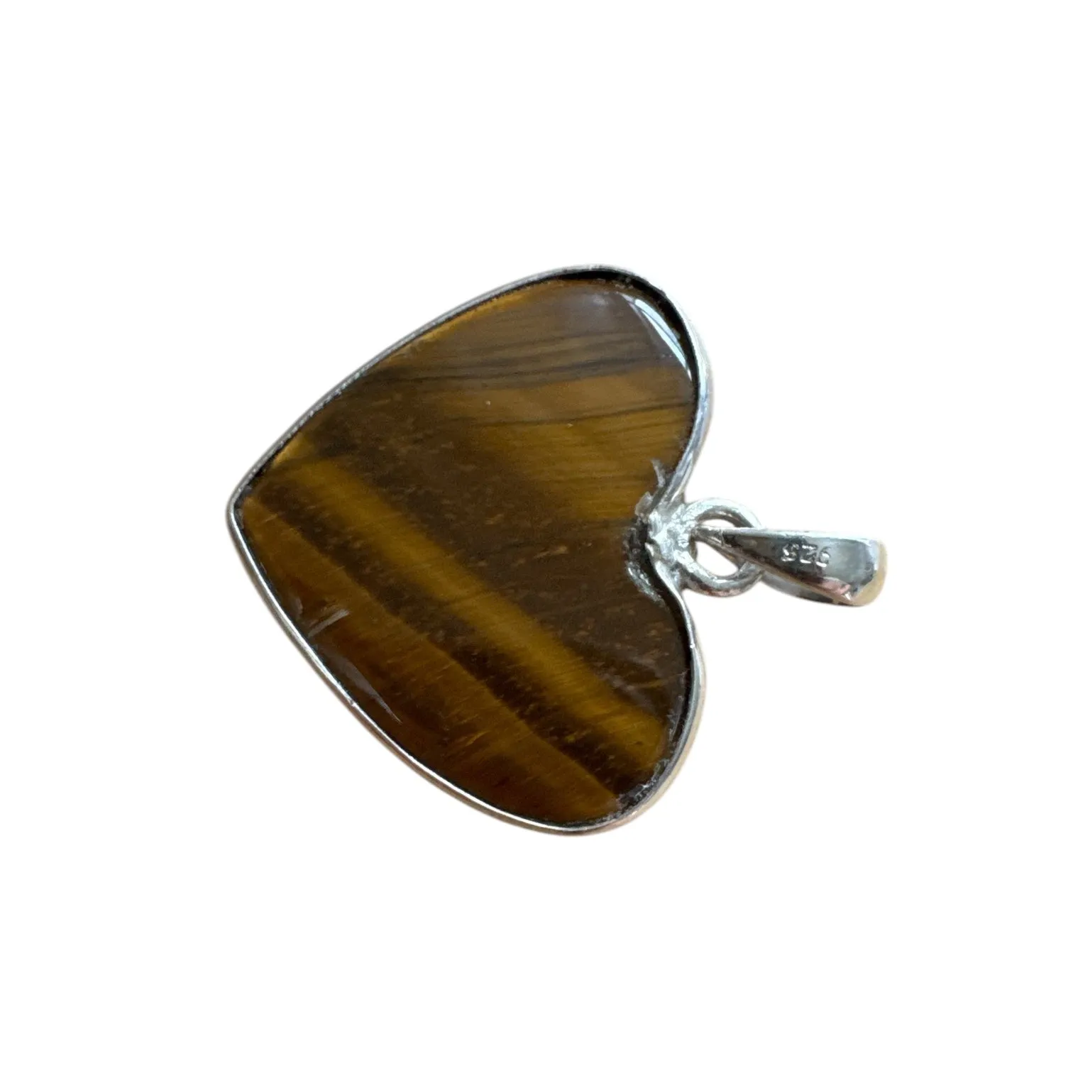 HEART Tiger Eye Solid 925 Sterling Silver Pendant