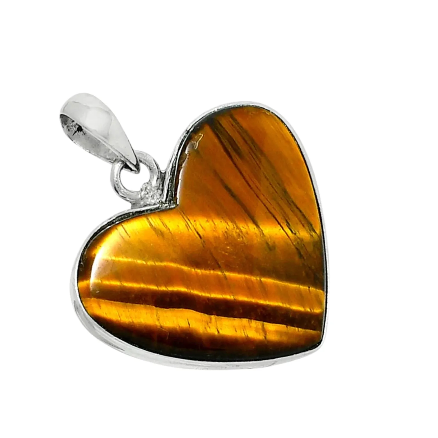 HEART Tiger Eye Solid 925 Sterling Silver Pendant