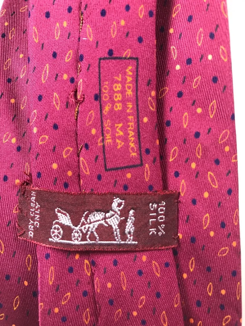 HERMES Dark Pink with Ovals and Line Print Men's Tie 62 in.