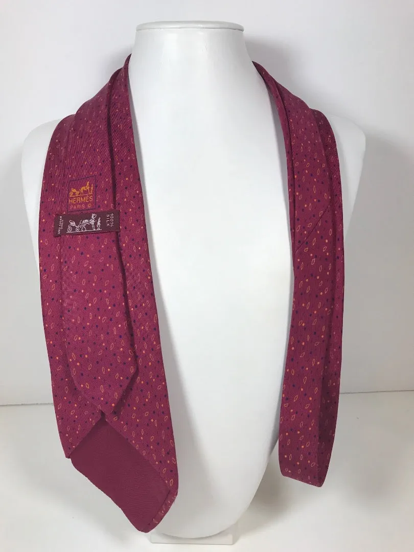HERMES Dark Pink with Ovals and Line Print Men's Tie 62 in.