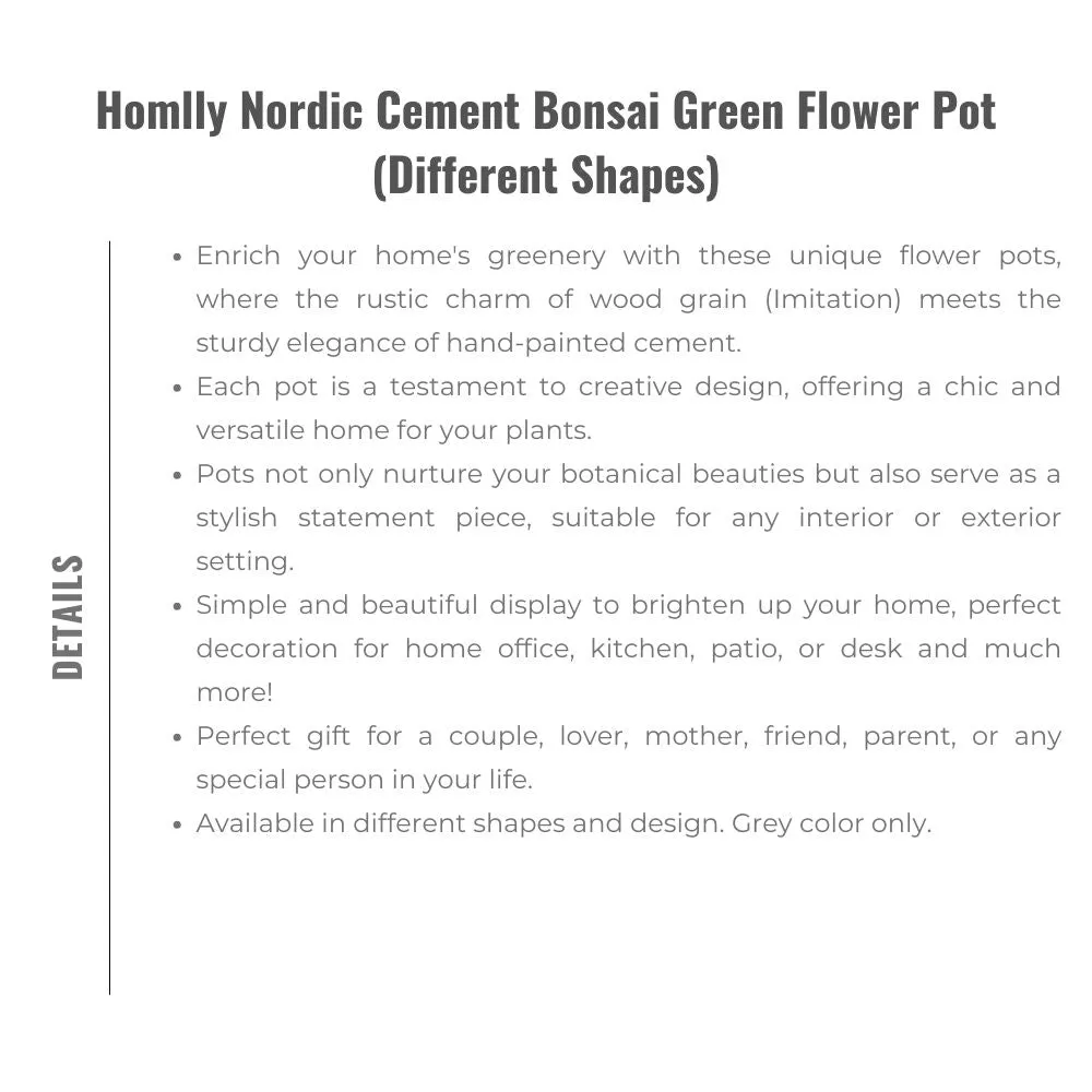 Homlly Nordic Cement Bonsai Green Flower Pot (Different Shapes)