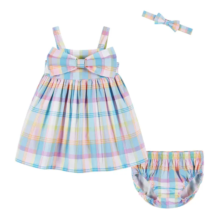 Infant Multi Plaid Dress & Bow Set