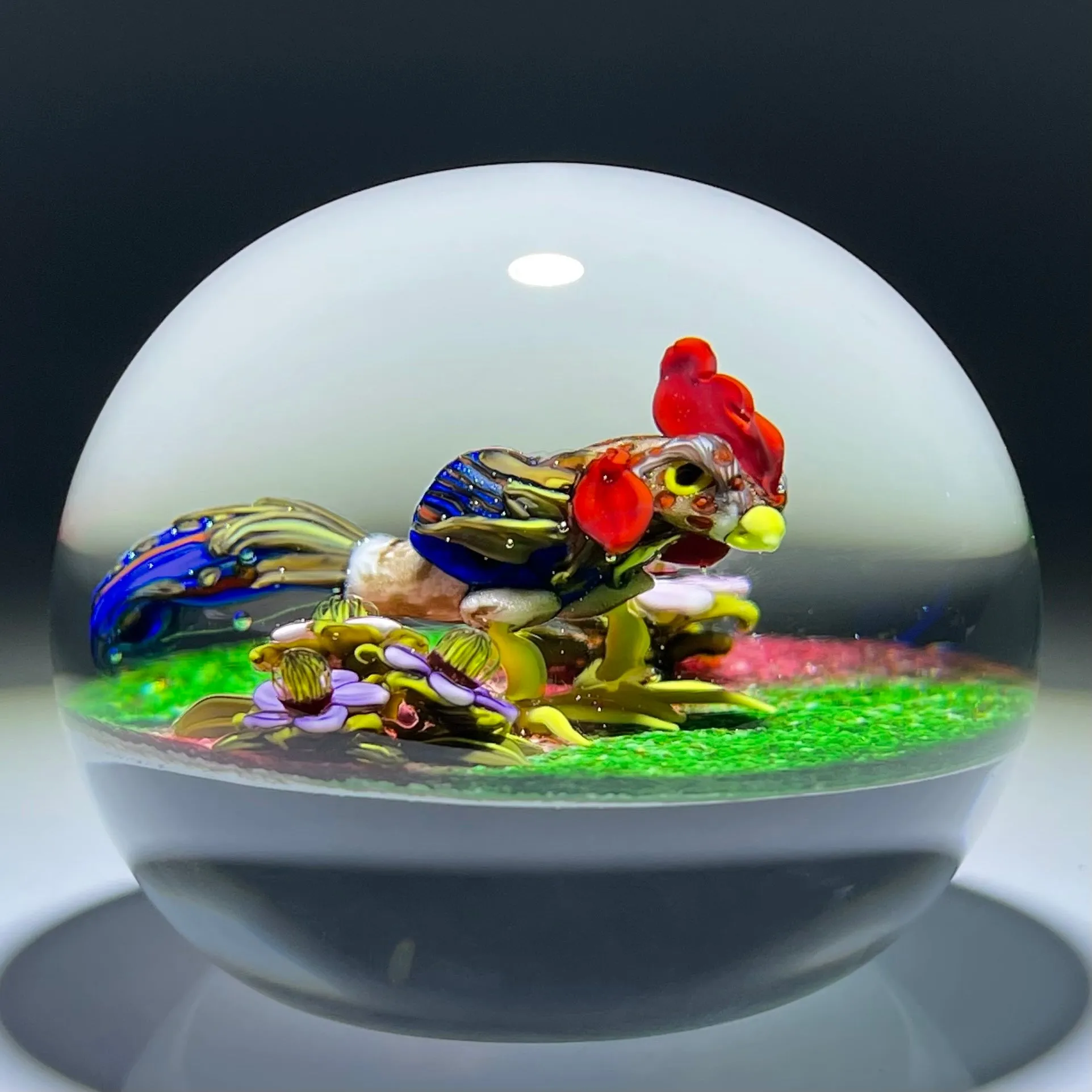Ken Rosenfeld 2015 Colorful Flamework Rooster with Flowers
