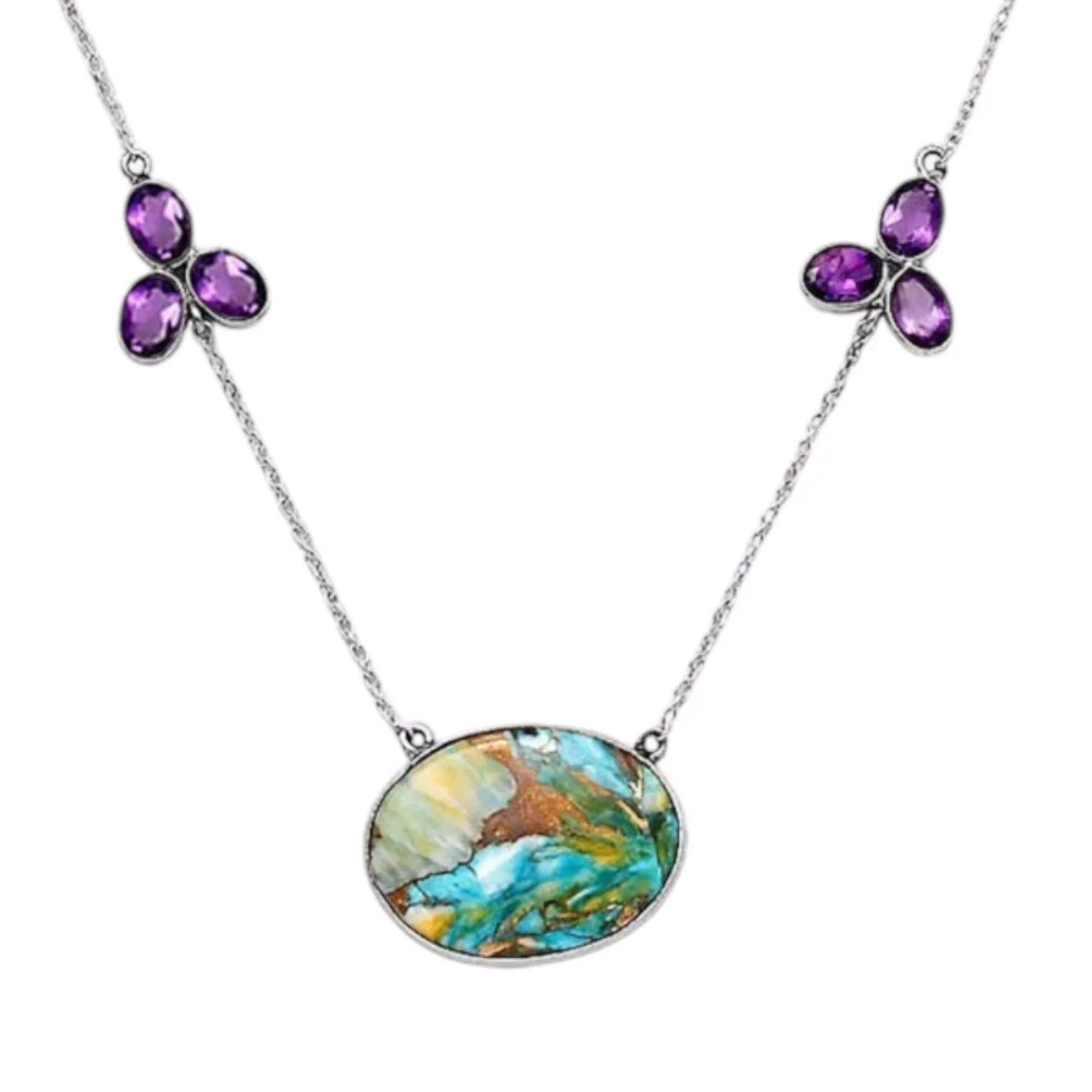 Kingman Turquoise & Oyster Solid 925 Sterling Silver Necklace