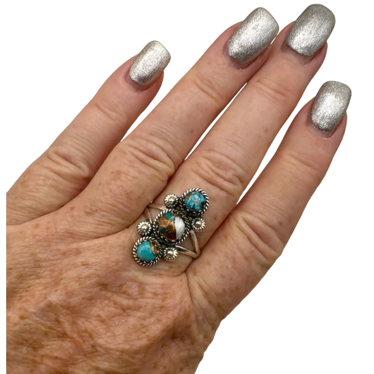 Kingman Turquoise & Spiny Oyster Solid 925 Sterling Silver Ring 10