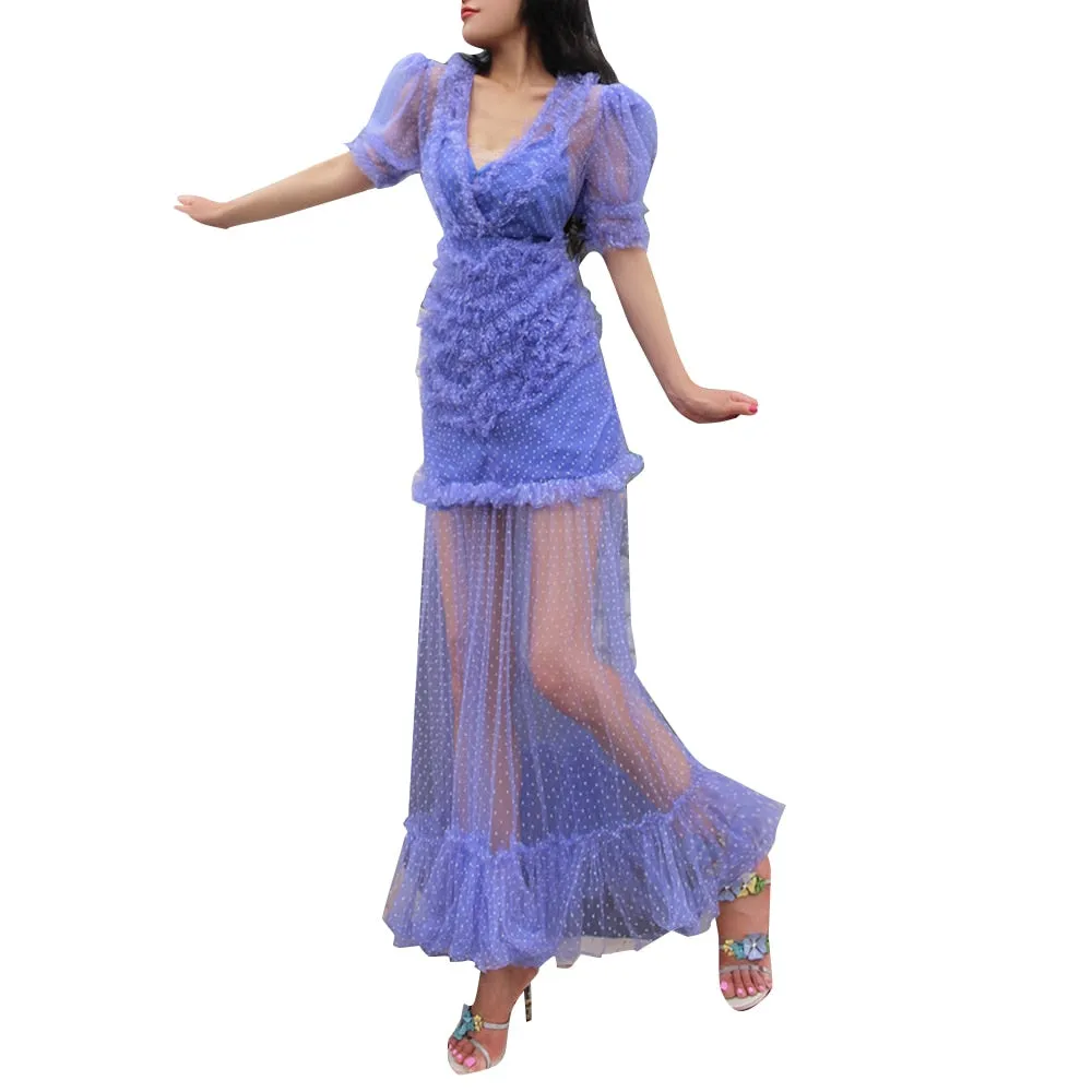 Lace Panel Dress For Women V Neck Ankle Length Dresses