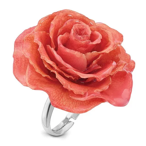 Lacquer Dipped Pink Real Rose Adjustable Ring