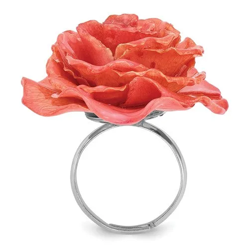 Lacquer Dipped Pink Real Rose Adjustable Ring