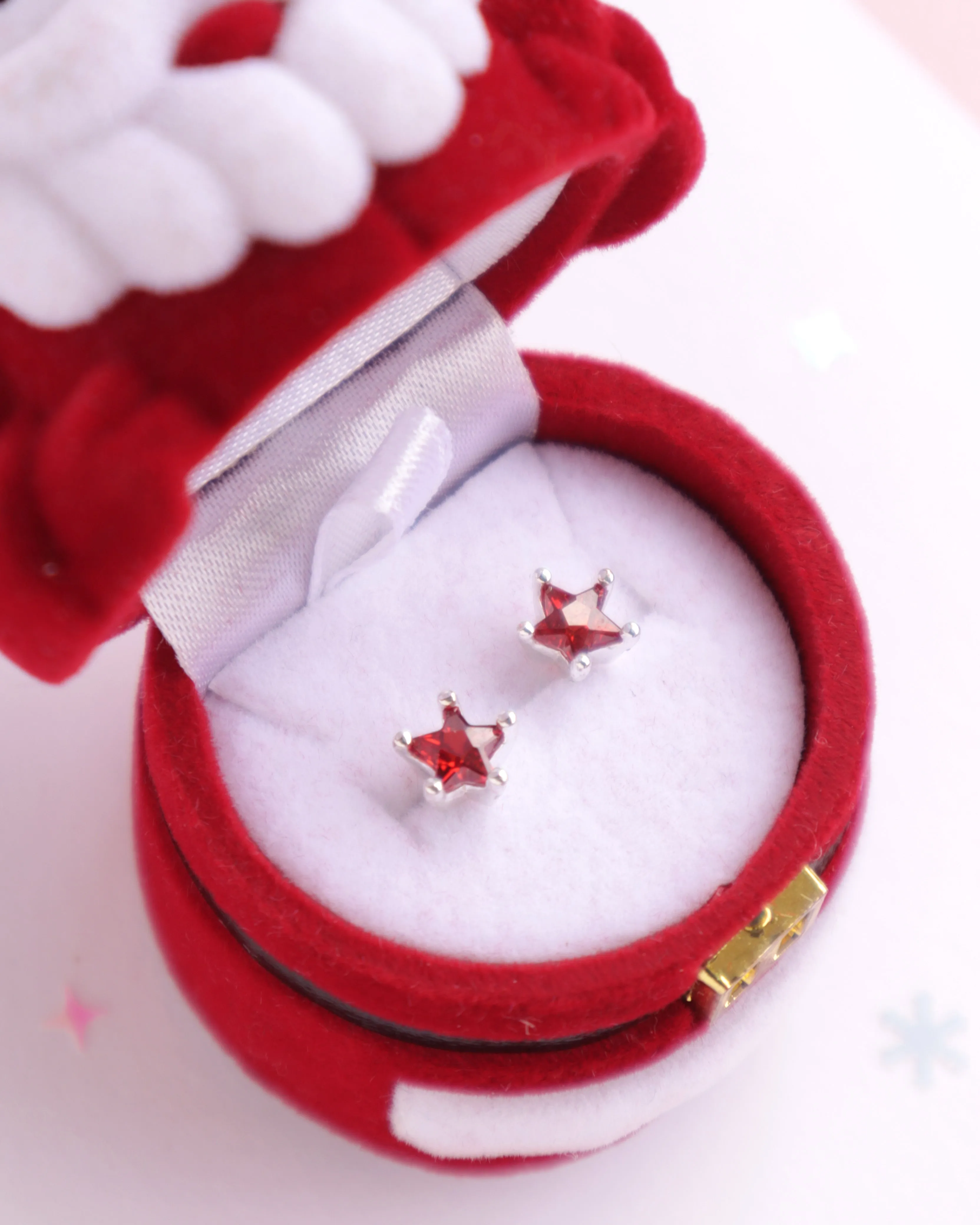 Lauren Hinkley | Red Starry Earrings in Velvet Santa Trinket Box