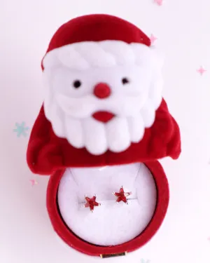 Lauren Hinkley | Red Starry Earrings in Velvet Santa Trinket Box