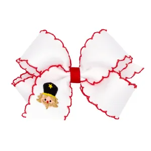 Medium Moonstitch Embroidered Christmas Bow - White Nutcracker