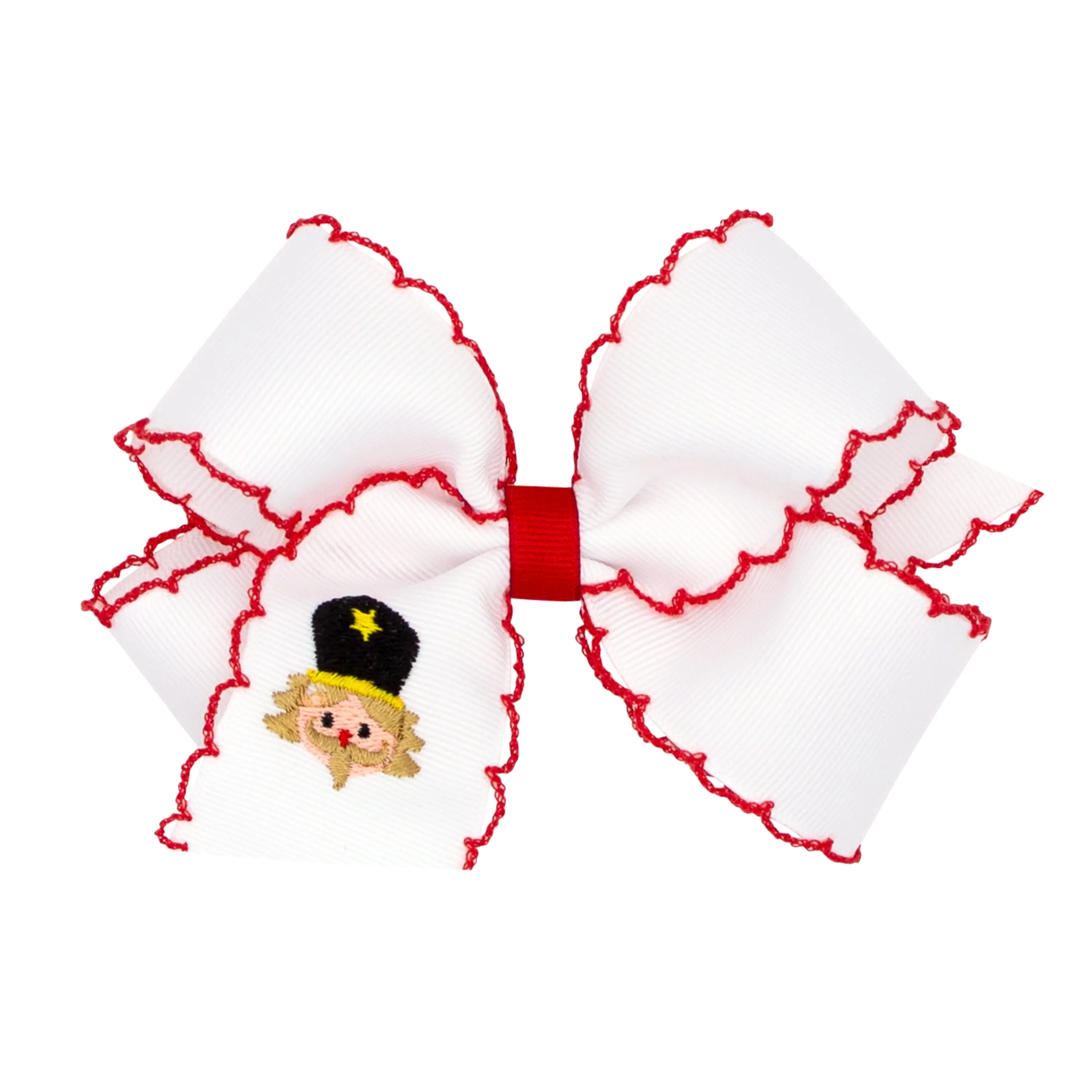Medium Moonstitch Embroidered Christmas Bow - White Nutcracker