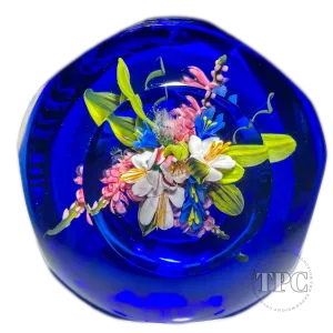 Melissa Ayotte 2010 LE Faceted Glass Art Paperweight Flamework Summer Bouquet on Blue