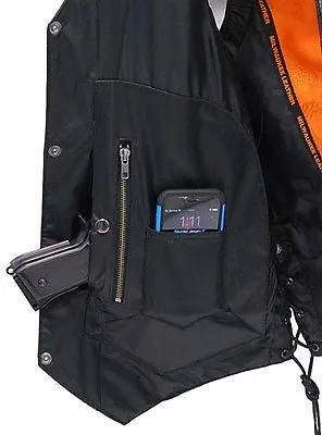 Men's 10 Pocket Distressed Retro Brn Leather vest with 2 Gun pockets inside