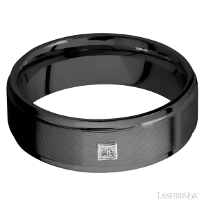 Men's 8MM Zirconium Wedding Ring with Machine Finish And Bezel Set Princess Diamond Accent (.06ctw)