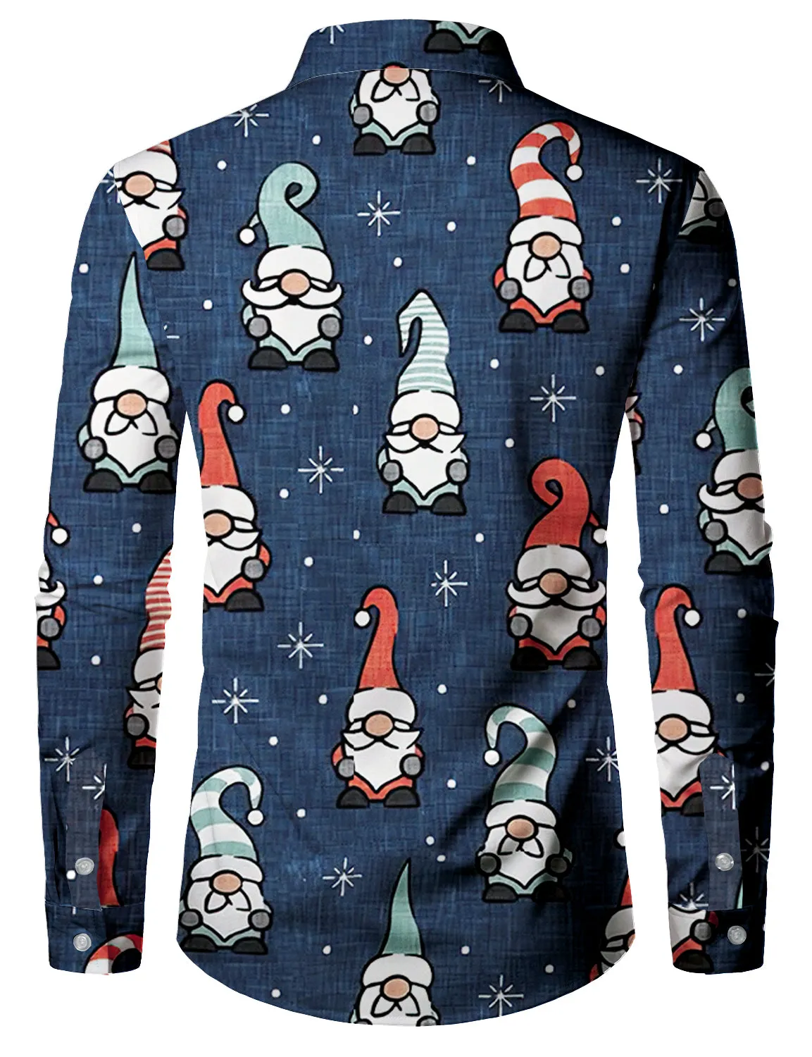Men's Christmas Blue Cute Gnome Cotton Long Sleeve Shirt
