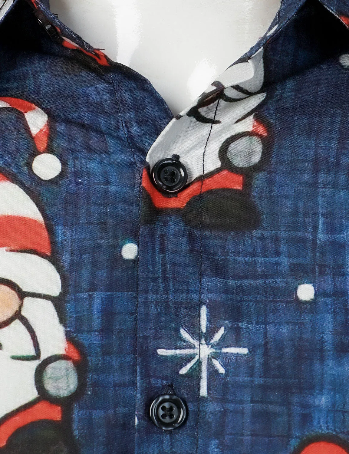Men's Christmas Blue Cute Gnome Cotton Long Sleeve Shirt
