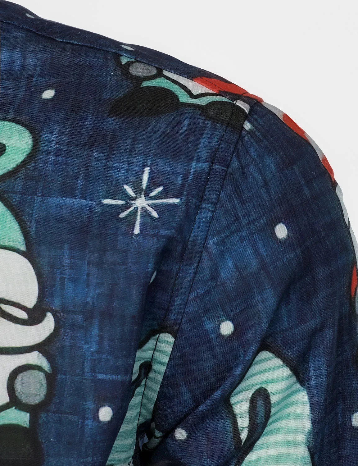Men's Christmas Blue Cute Gnome Cotton Long Sleeve Shirt