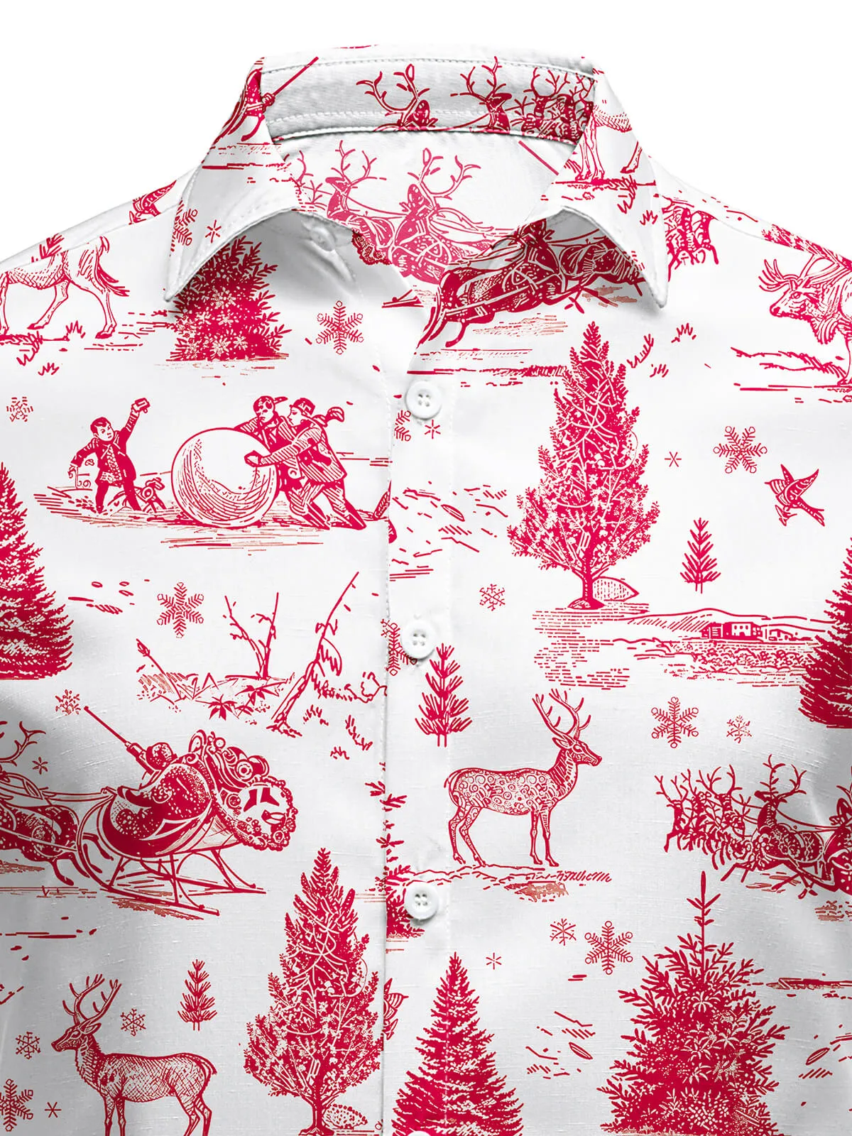 Men's Christmas Long Sleeve Snow Red Christmas Tree Shirt