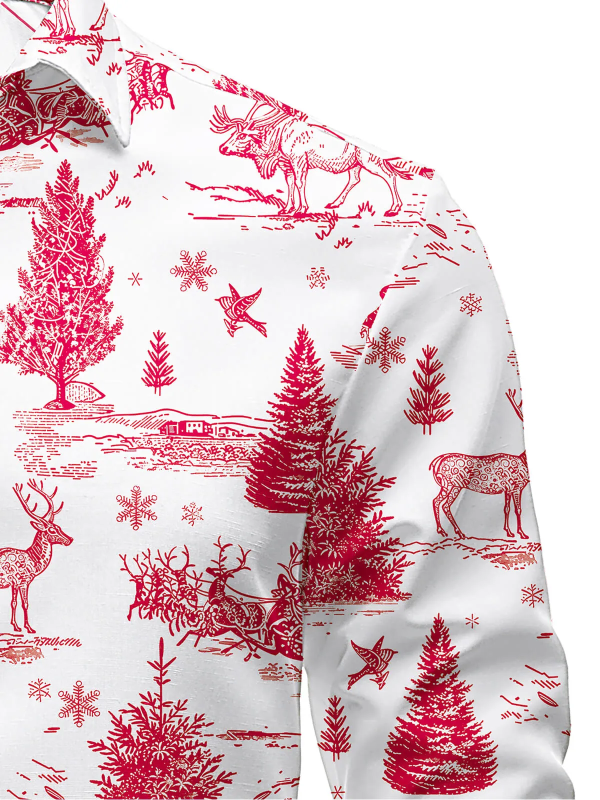 Men's Christmas Long Sleeve Snow Red Christmas Tree Shirt