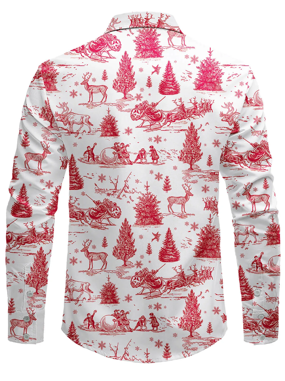 Men's Christmas Long Sleeve Snow Red Christmas Tree Shirt