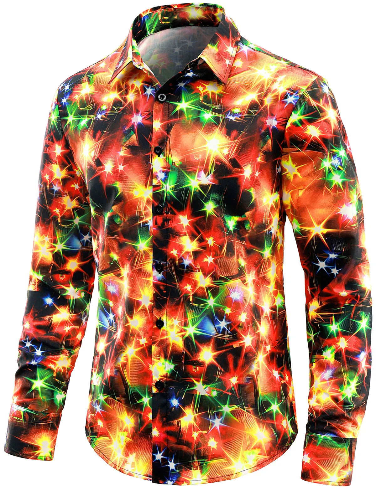 Men's Christmas New Year Party Holiday Button Down Long Sleeve Shirt