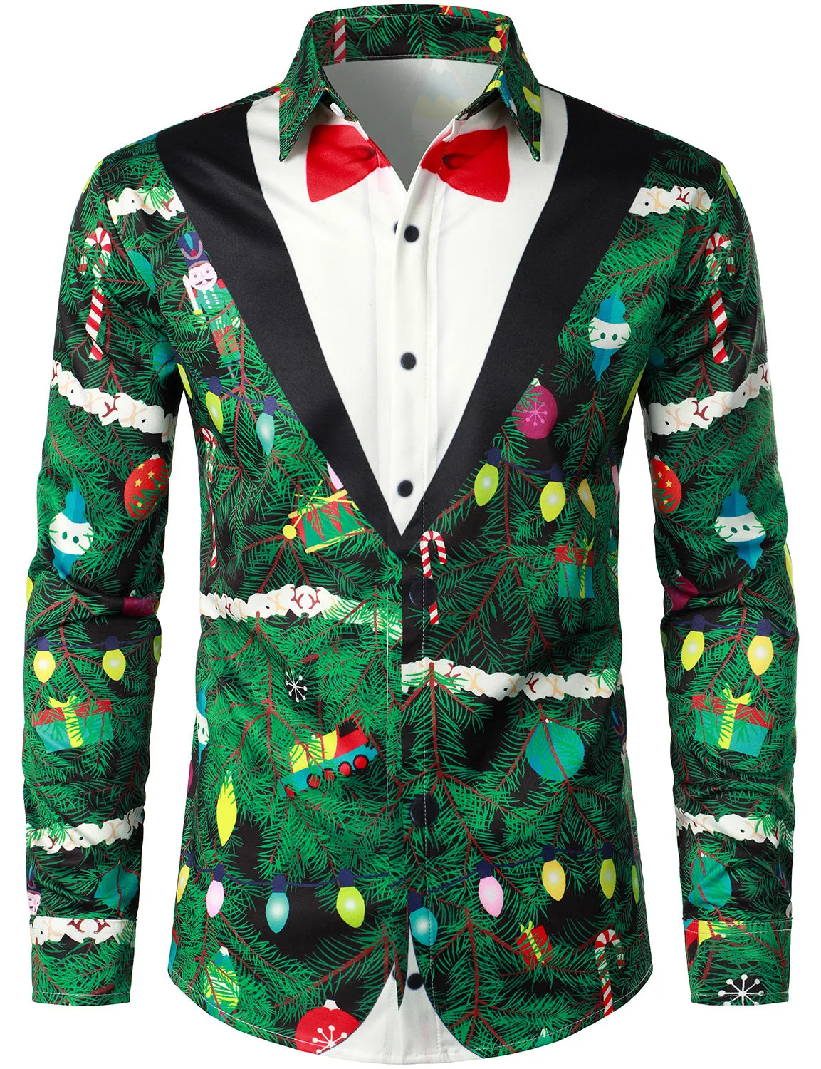 Men's Christmas Tree Camo Print Funny Outfit Themed Top Long Sleeve Shirt