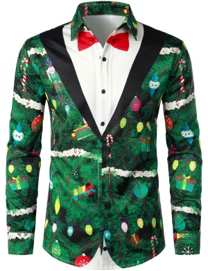 Men's Christmas Tree Camo Print Funny Outfit Themed Top Long Sleeve Shirt