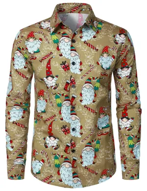 Men's Cute Gnome Christmas Cotton Long Sleeve Shirt