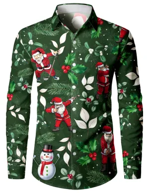 Men's Golf Santa Print Christmas Gift Long Sleeve Shirt