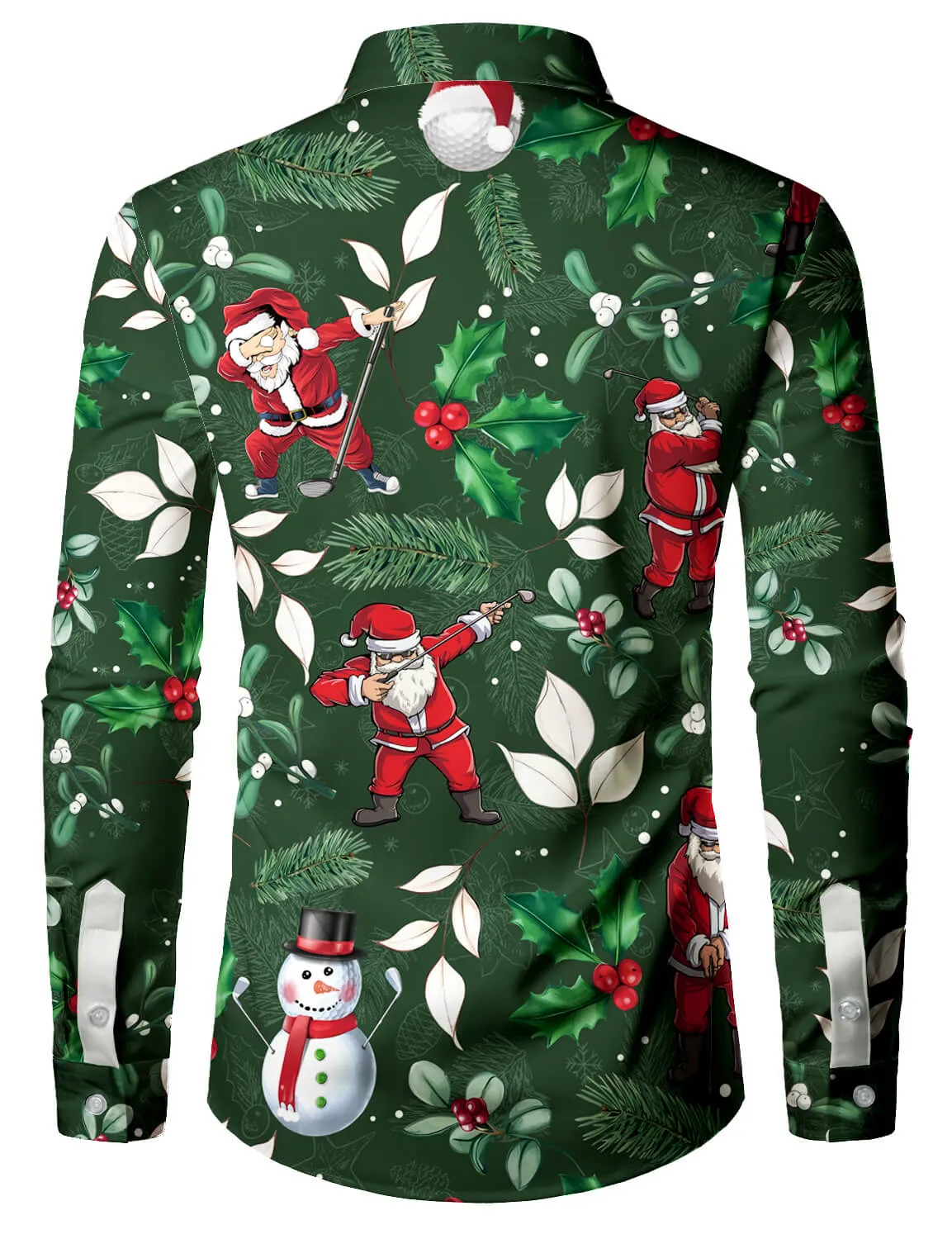 Men's Golf Santa Print Christmas Gift Long Sleeve Shirt