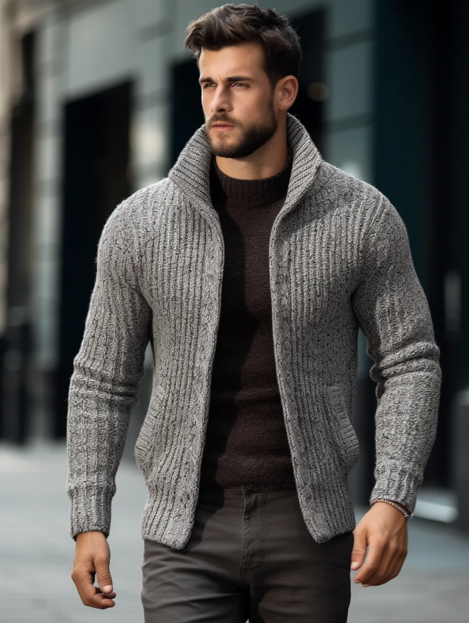 Men's Knitted Cardigan With Fleece