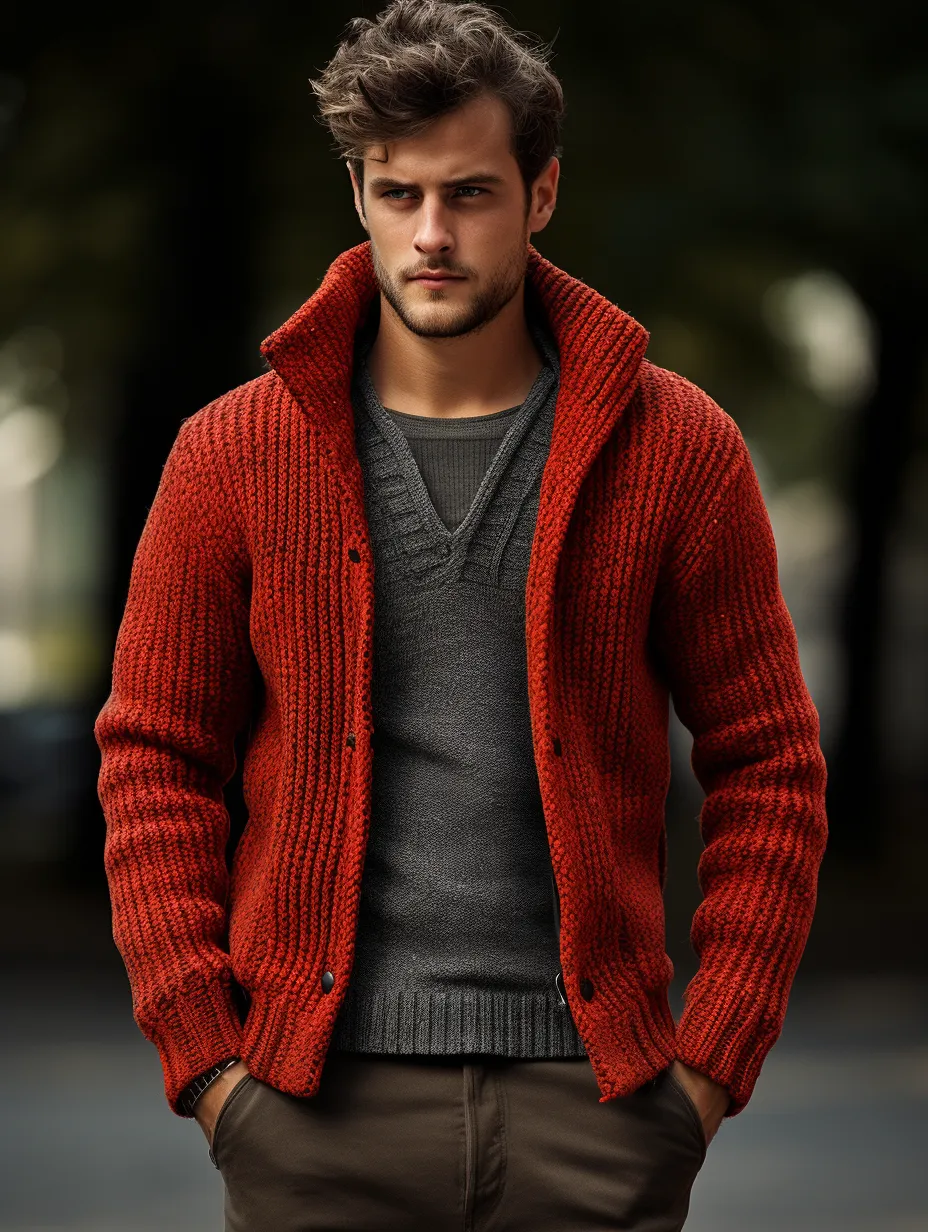 Men's Knitted Cardigan With Fleece
