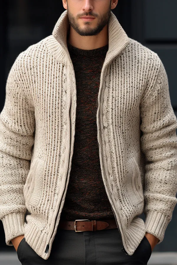 Men's Knitted Cardigan With Fleece