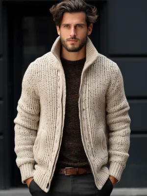 Men's Knitted Cardigan With Fleece
